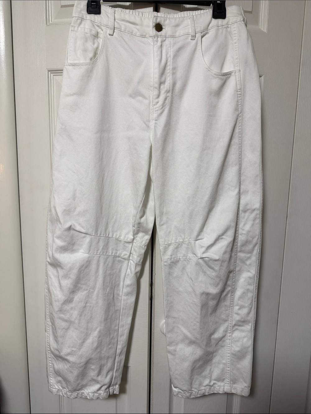 Women's White Cargo Jeans with Relaxed Fit
